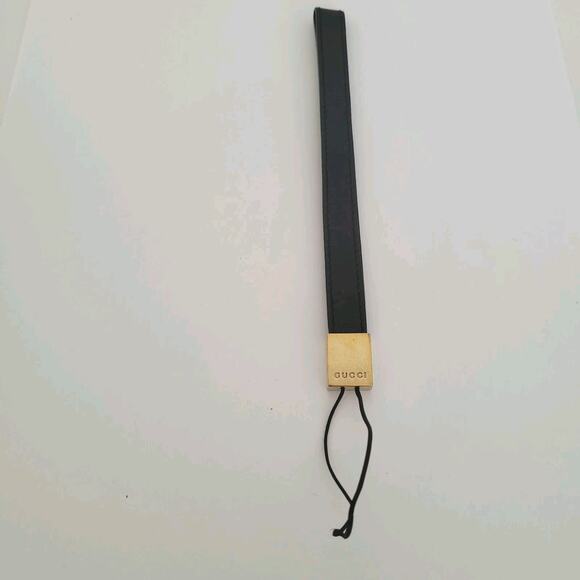 Authentic GUCCI Cell Phone Key Charm Strap Lanyard Leather Black Designer - Picture 1 of 8